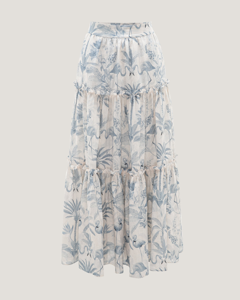 Women Amna Gathered Printed Tiered Skirt With Ruffles