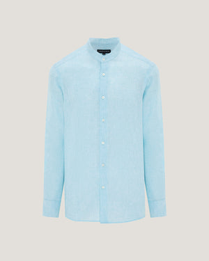 Light blue shirt on a light gray background