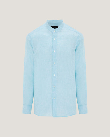 Light blue shirt on a light gray background