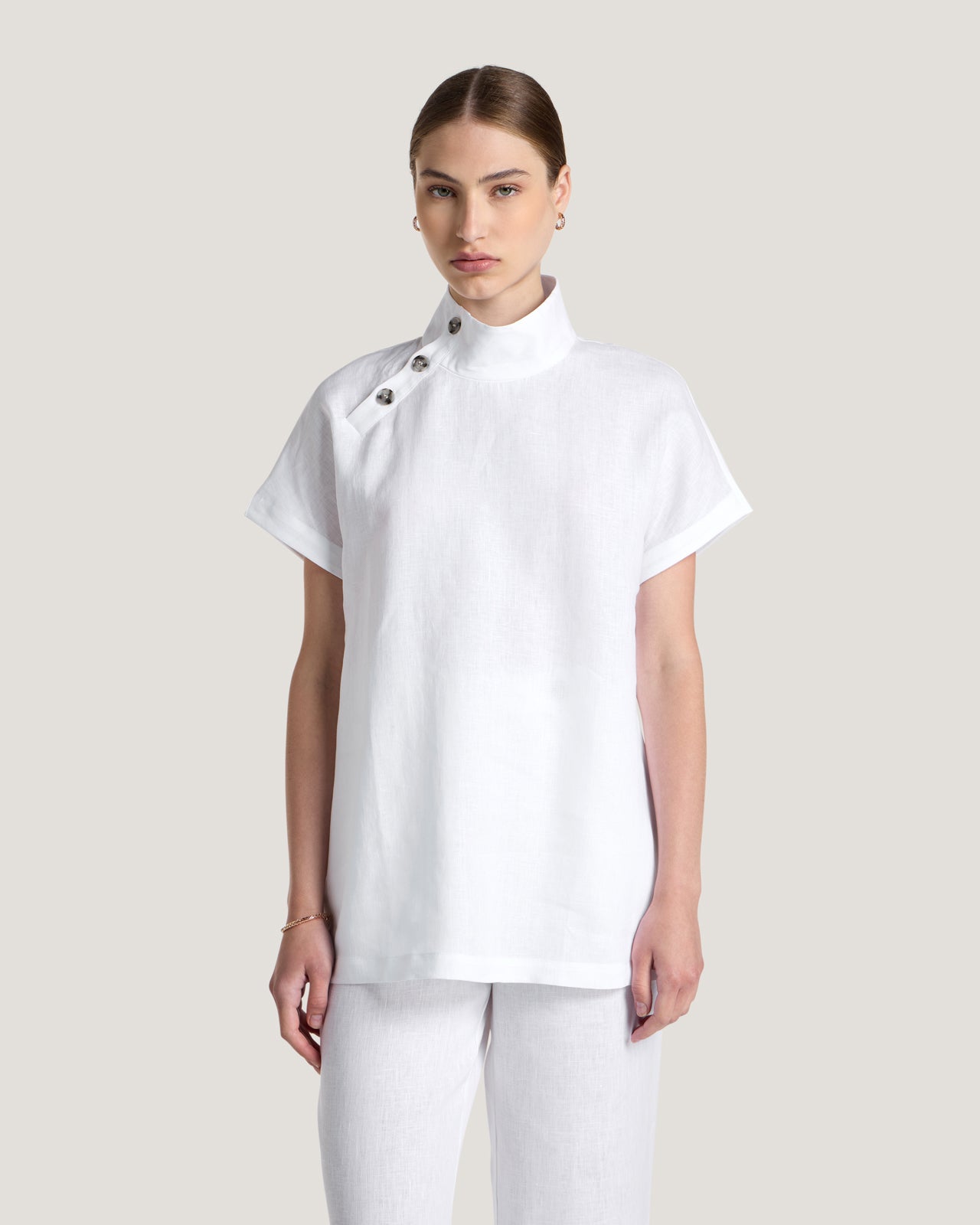 Jemma High Collar Placket Top