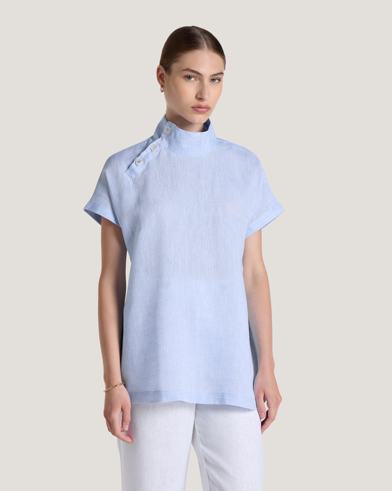 Jemma High Collar Placket Top