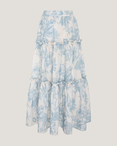 Women Amna Gathered Printed Tiered Skirt With Ruffles