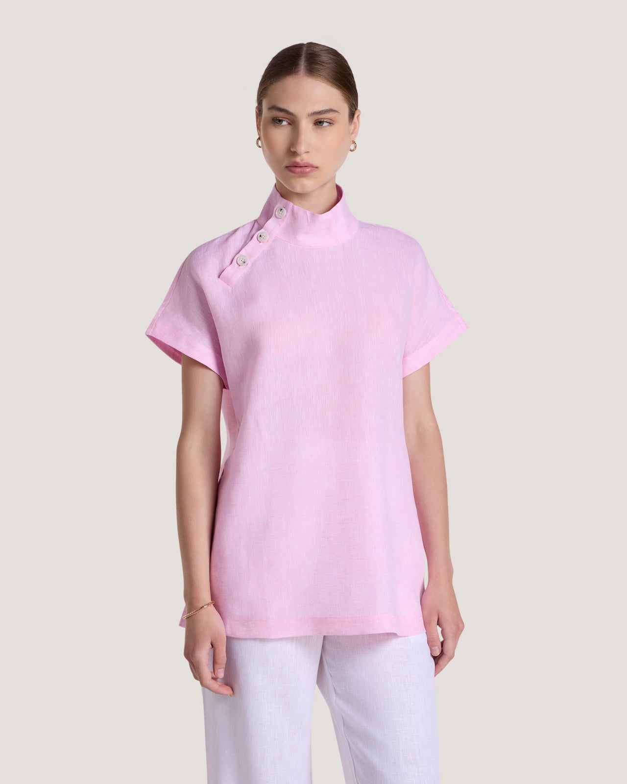 Jemma High Collar Placket Top