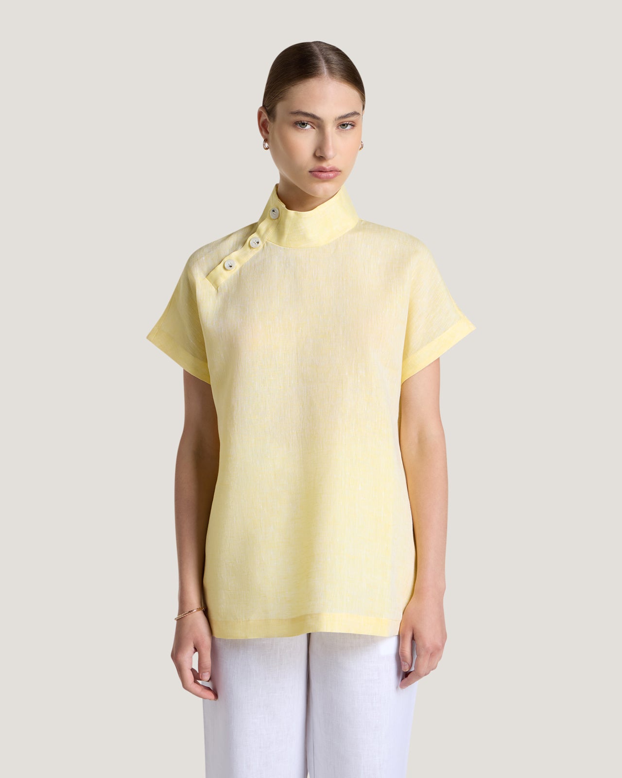 Jemma High Collar Placket Top