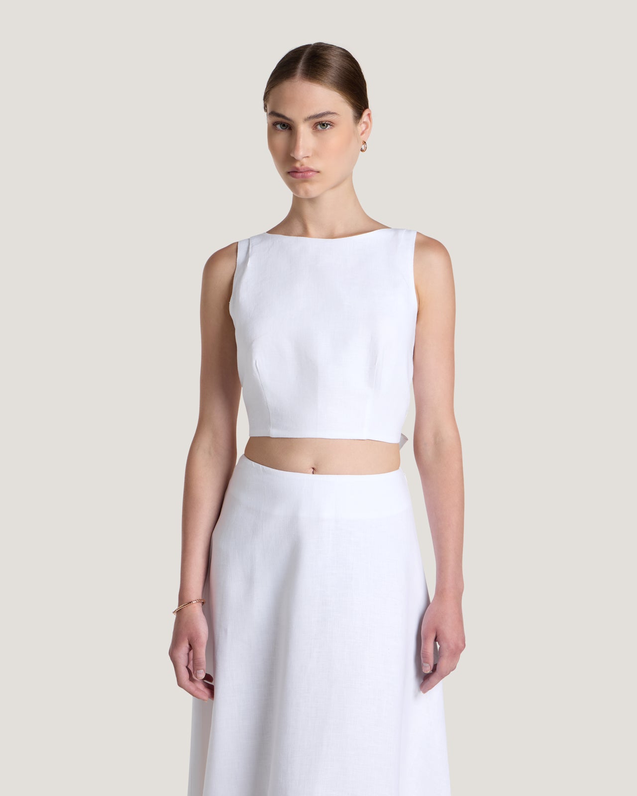 Women Belle Striped Boat Neck Tie Up Cropped Top