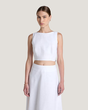 Women Belle Striped Boat Neck Tie Up Cropped Top