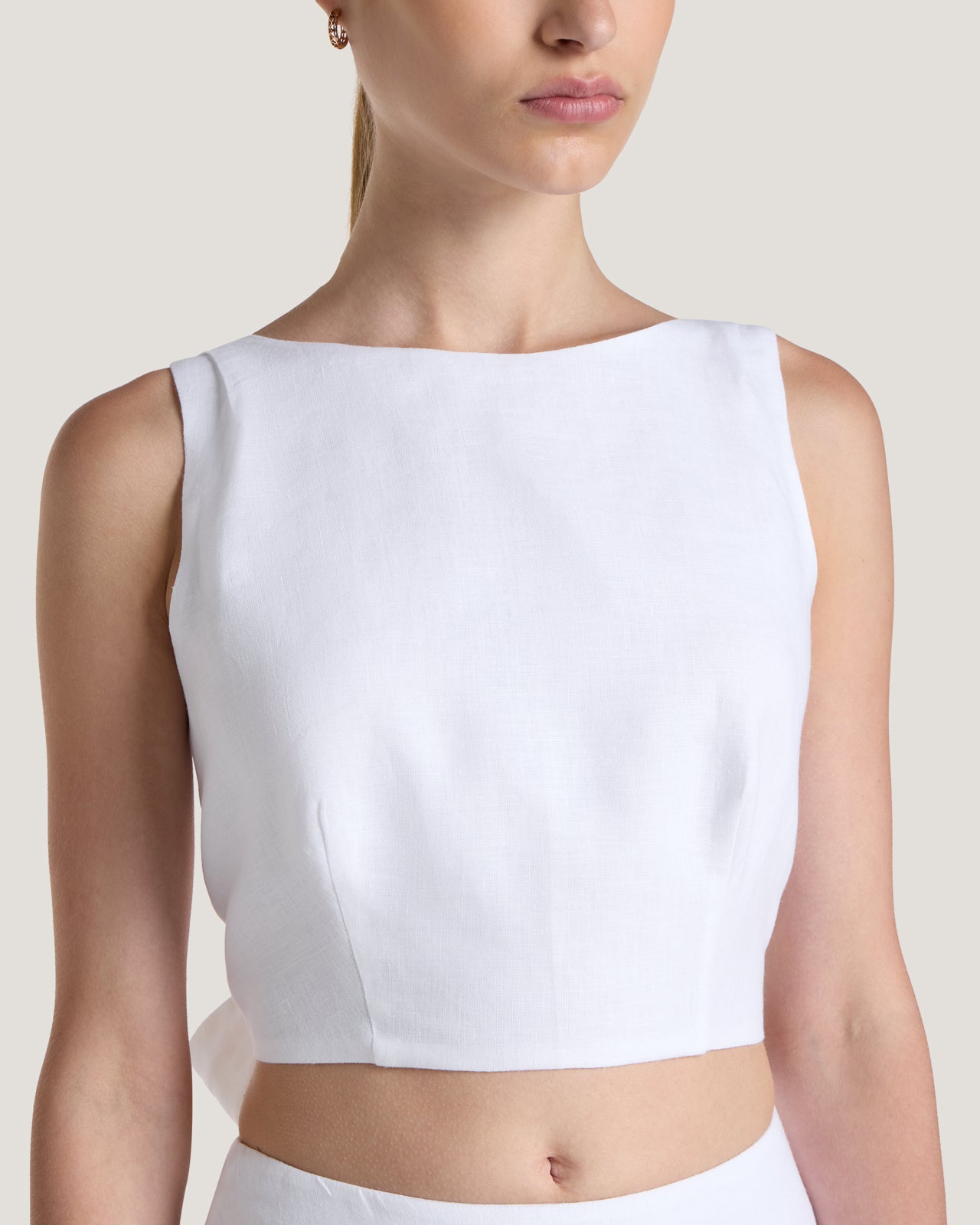 Women Belle Striped Boat Neck Tie Up Cropped Top