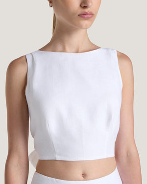 Women Belle Striped Boat Neck Tie Up Cropped Top