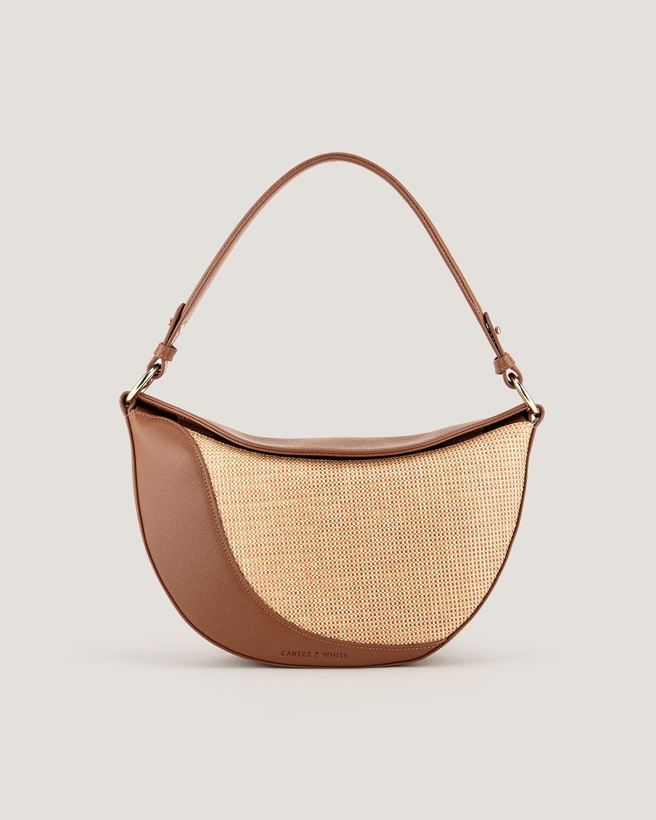 Leather And Rafia Half Moon Bag