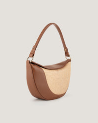 Leather And Rafia Half Moon Bag