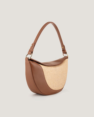 Leather And Rafia Half Moon Bag