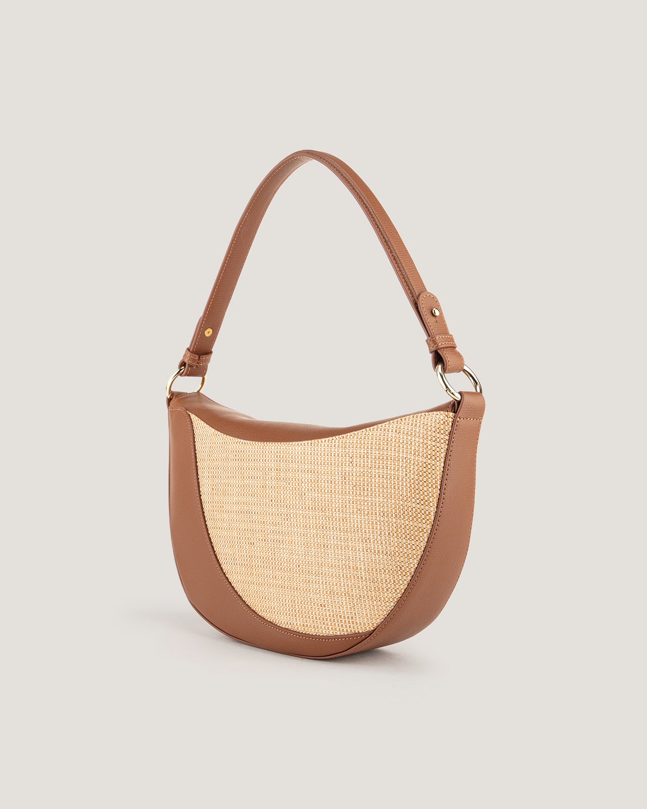 Leather And Rafia Half Moon Bag