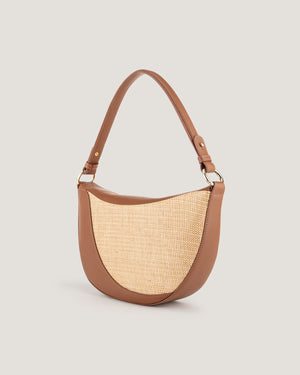 Leather And Rafia Half Moon Bag