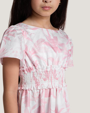 Girls Soraya Smocked Waist Printed Dress