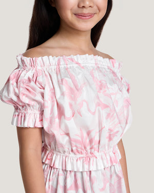 Girls Regina Elasticated Detail Printed Blouse