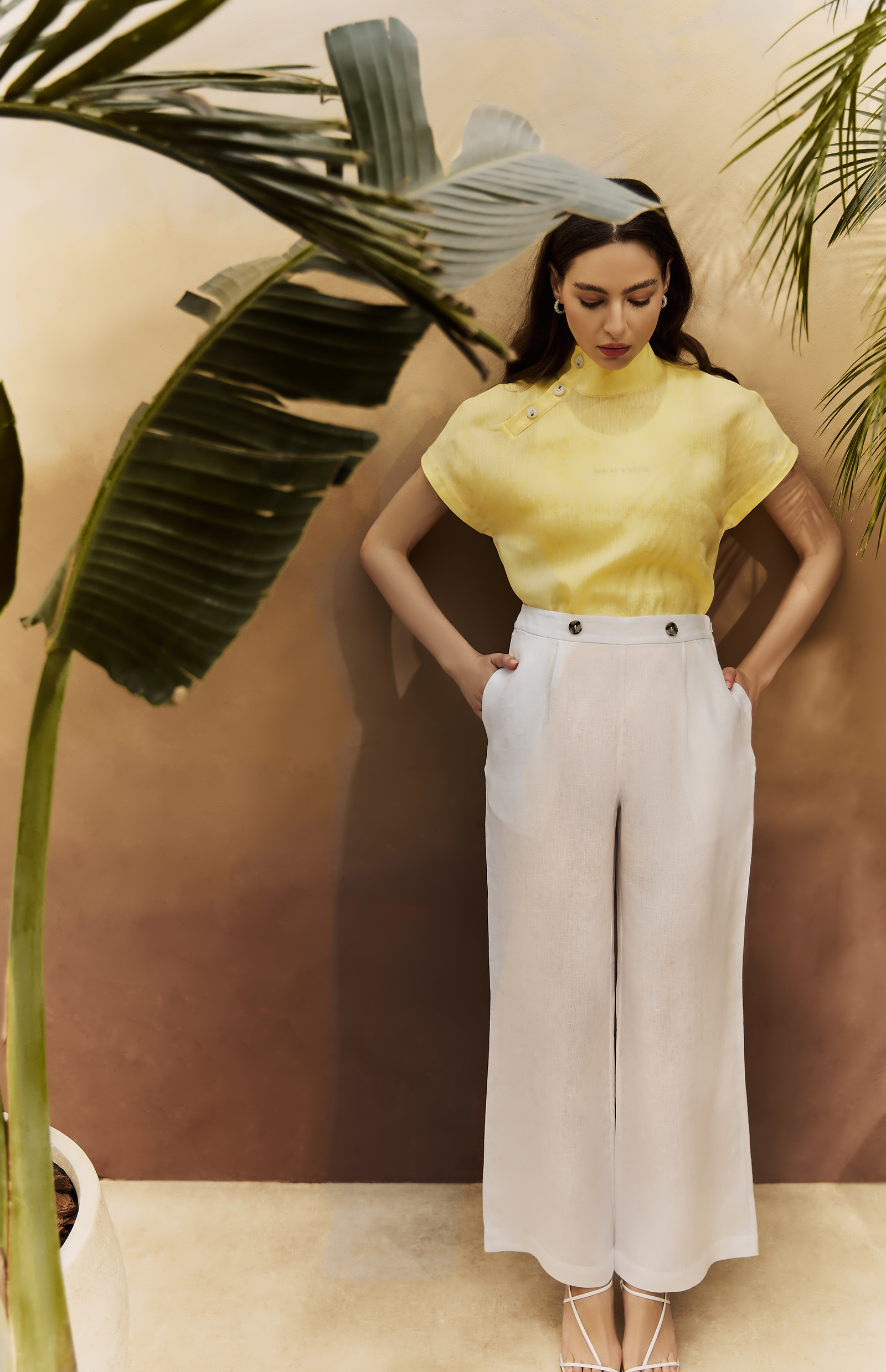 Jemma High Collar Placket Top