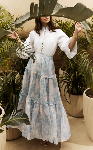Women Amna Gathered Printed Tiered Skirt With Ruffles