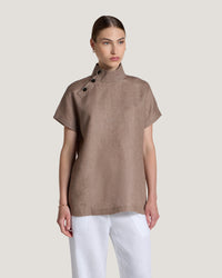 Women Jemma High Collar Placket Short Sleeve Top