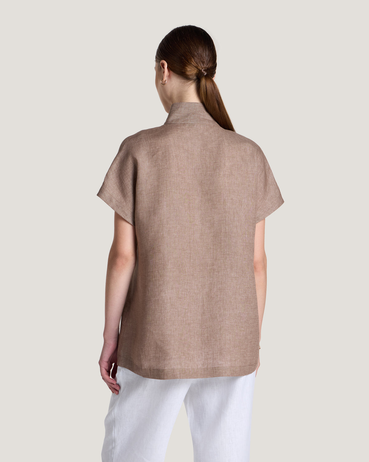 Women Jemma High Collar Placket Short Sleeve Top