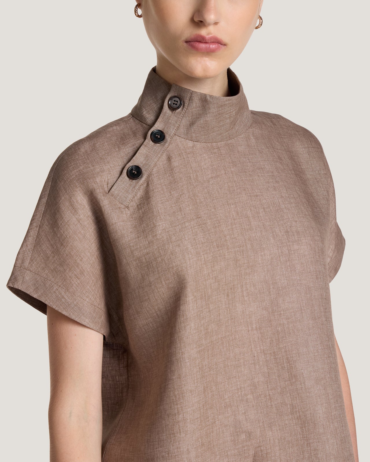 Women Jemma High Collar Placket Short Sleeve Top