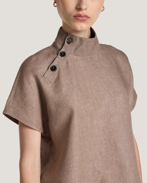 Women Jemma High Collar Placket Short Sleeve Top
