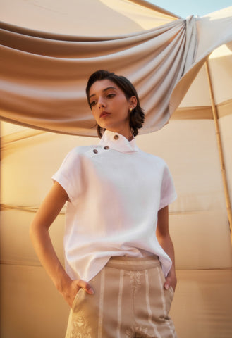 Jemma High Collar Placket Top