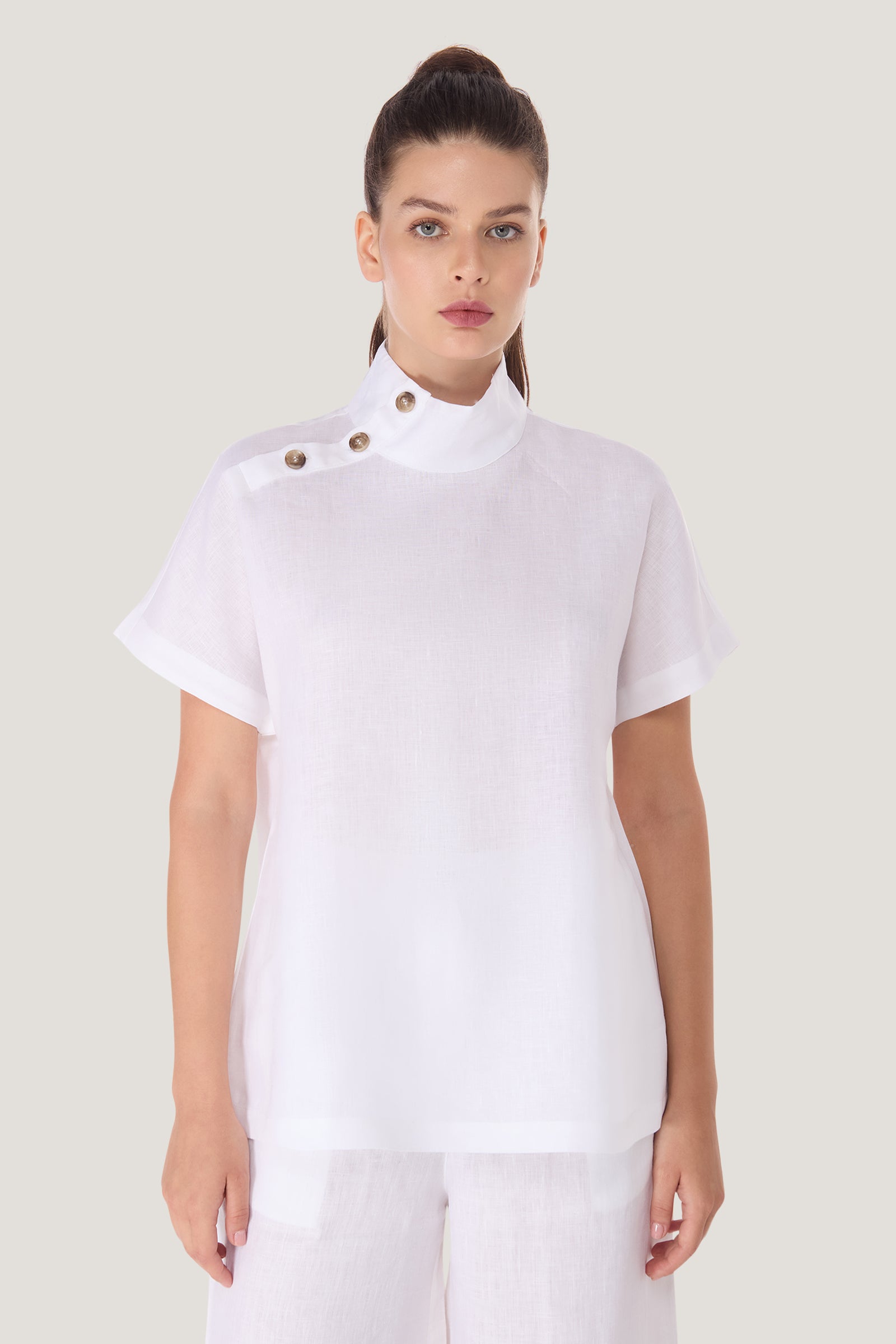 Jemma High Collar Placket Top
